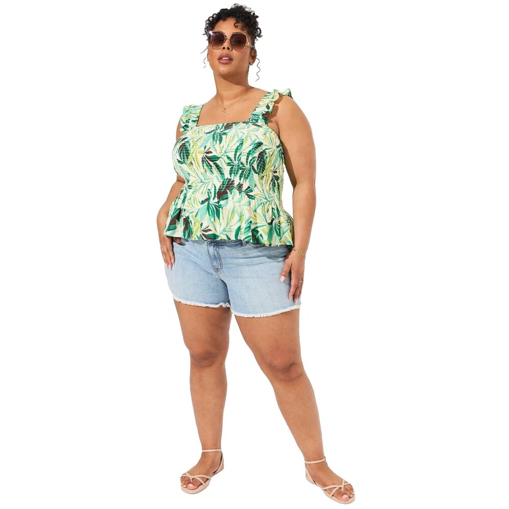 Torrid Peplum Crinkle Gauze Smocked Tank Top Painted Tropical Sz 2 (2X, 18-20)